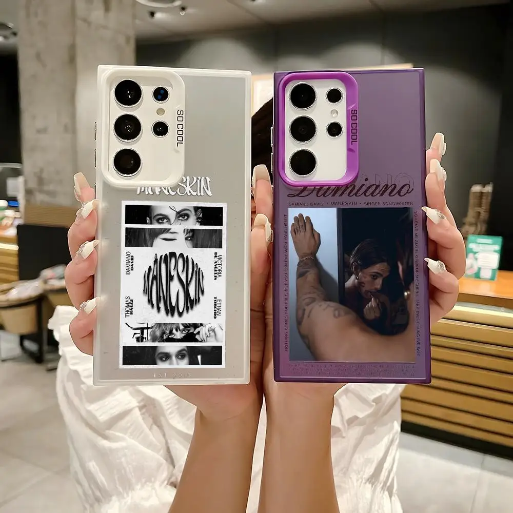 マネスキン D-ダミアーノ デビッド スマホケース サムスン ギャラクシー S25 エッジ S24 S23 S22 S21 S20 ウルトラ用 シリコン シルバー カバー