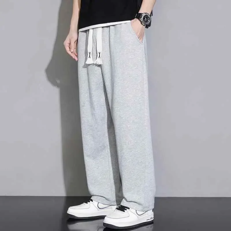 

2025 Men's Spring Grey Loose-fit Straight-leg Casual Pants Lightweight Draped Wide-leg Sweatpants for Men Comfortable Long Pants