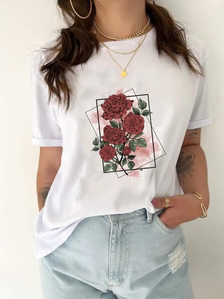 Camiseta de manga corta con estampado de plumas y acuarela para mujer, ropa informal a la moda, Camiseta estampada de verano