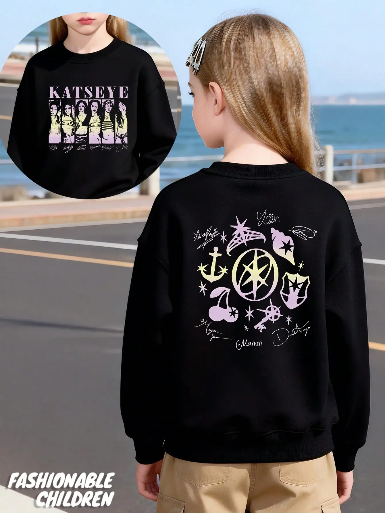 

Черная толстовка с графическим принтом для детей, с мягким флисовым начесом, длинными рукавами, в повседневном уличном стиле