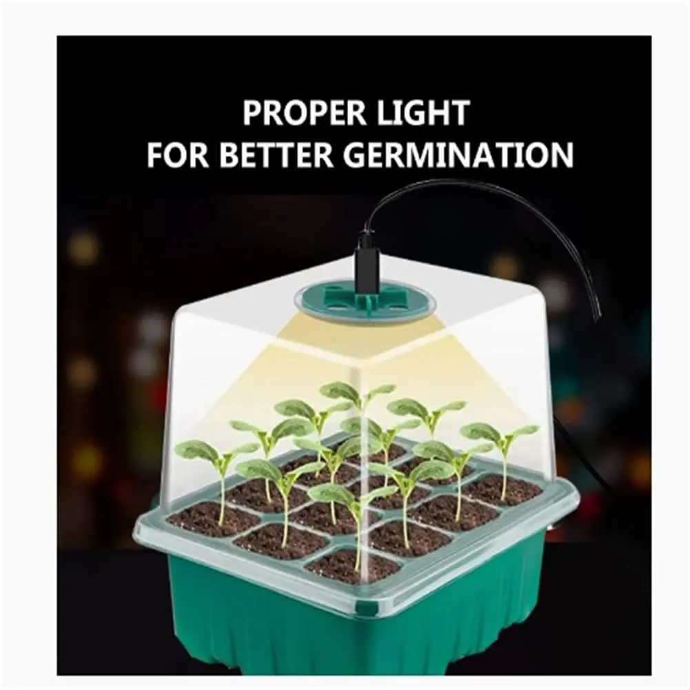 

5pcs Seedling Tray With Led Grow Lights Plant Seed Starter Tray Kit Greenhouse Growing Trays With Holes