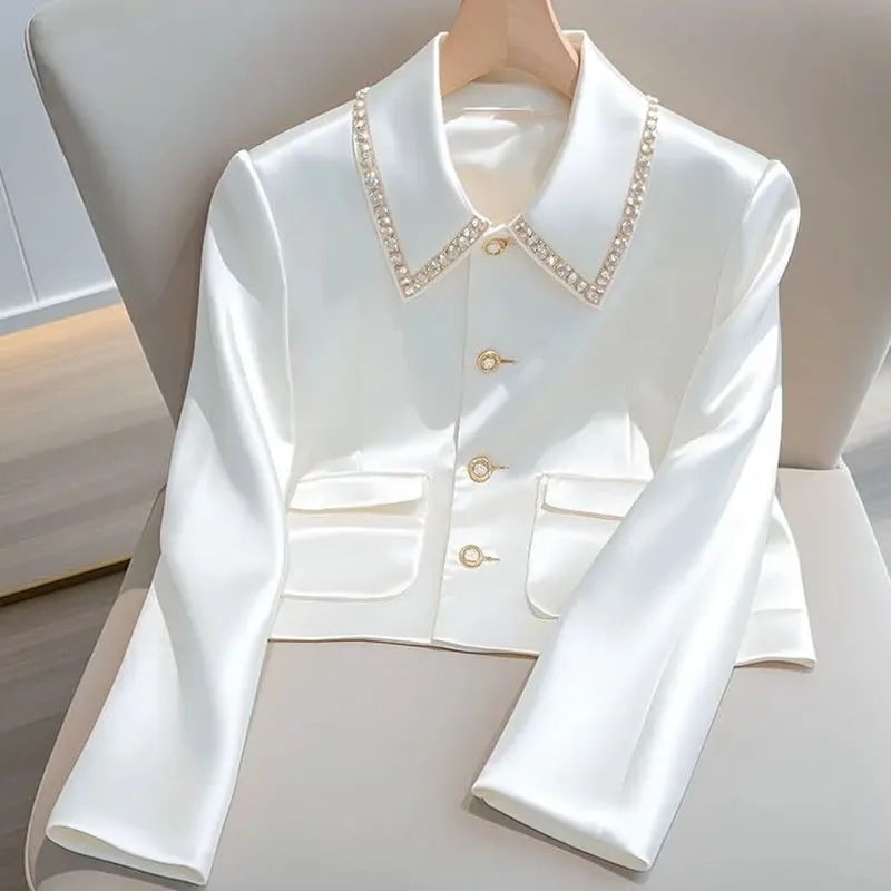 

High-End White Suit Short Jacket Outwear Women's Spring Autumn New Unique Super Good-looking Loose Professional Blazer Tops