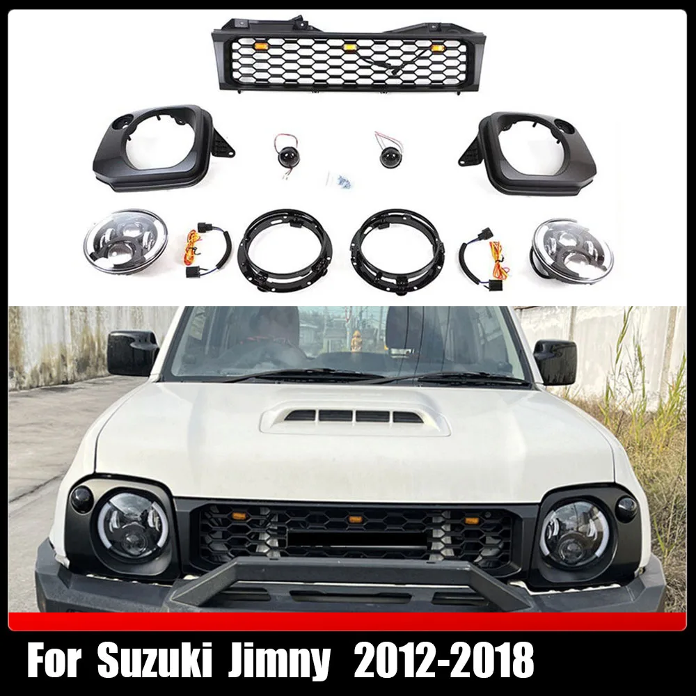 

Front Bumper Grill Set Headlight Light Bracket Body kit Mesh Grill Racing Car Styling Exterior Trim For Suzuki Jimny 2012-2018