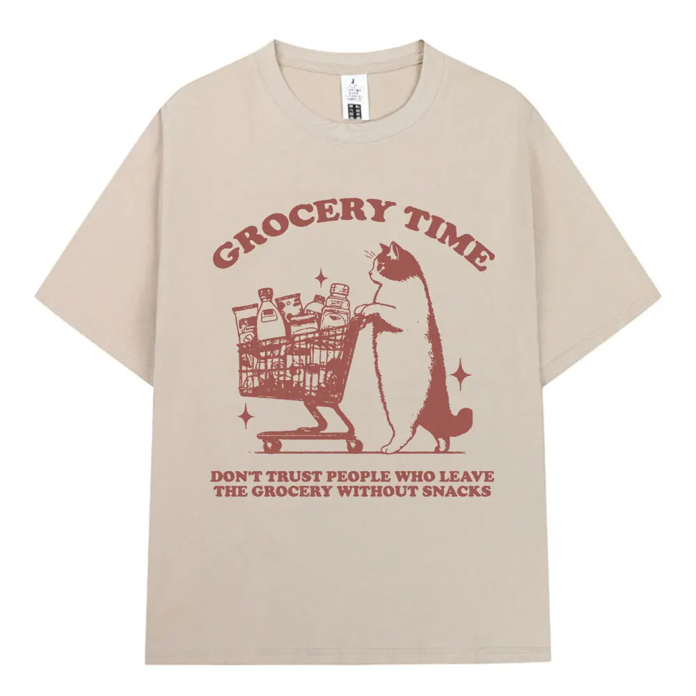 

Grocery Time T Shirt Funny Animal Cat Lovers T-shirts Men Clothing 100% Cotton Casual Oversized Short Sleeve T Shirts Streetwear