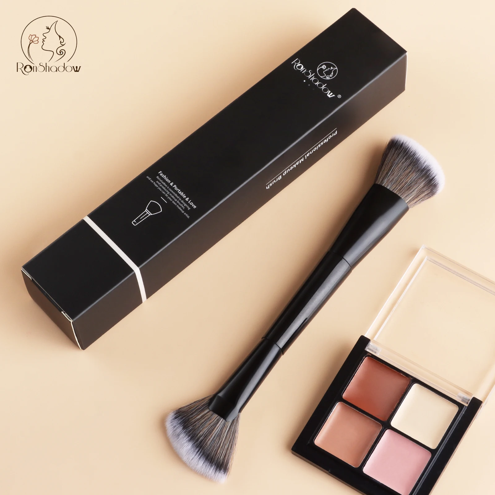 Single Dual‑Ended Face Makeup Brush, Angled Brush Head Soft Bristle for Blush Contour Highlighter Application