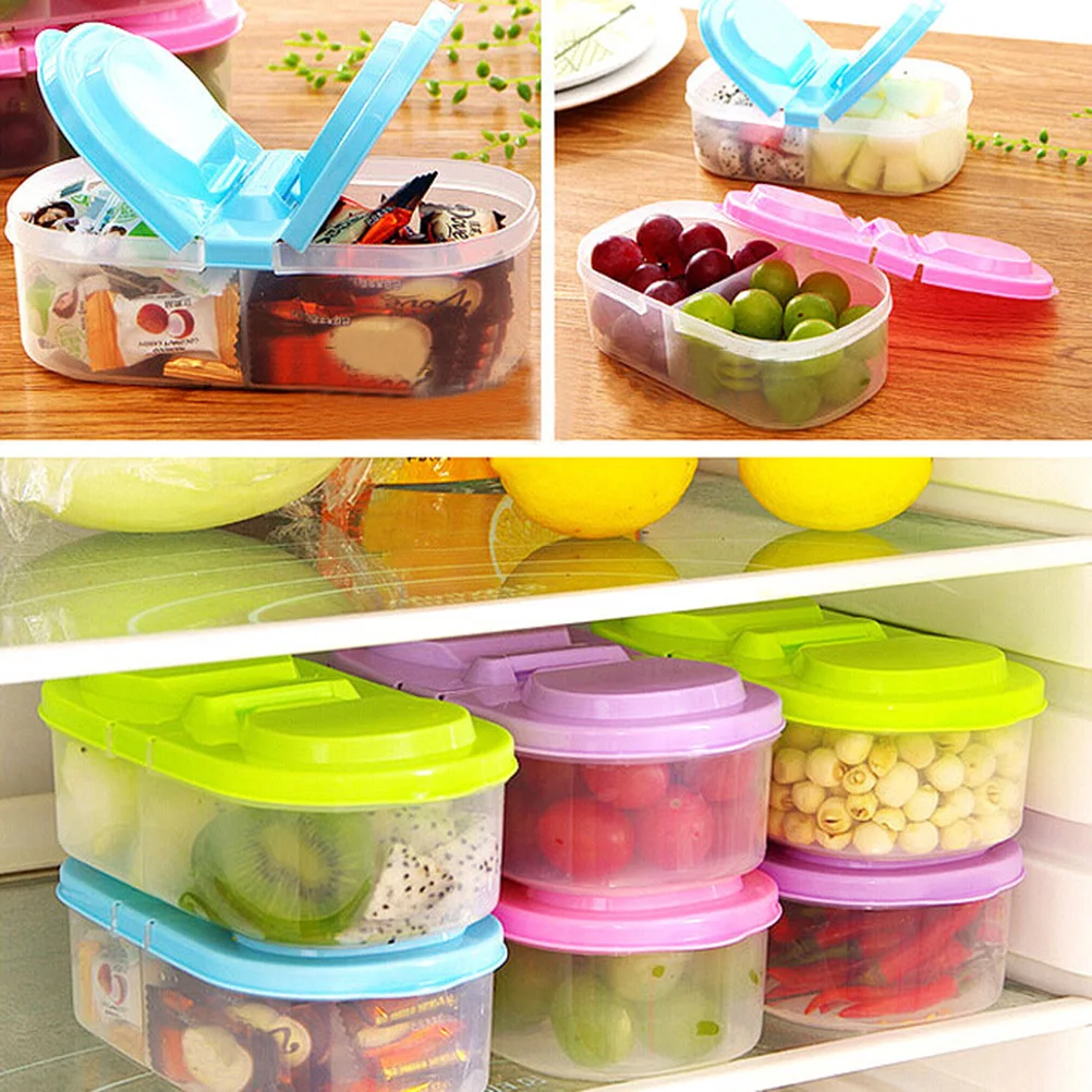 

4Pcs Food Sealed Box Double Compartments Plastic Crisper Refrigerator Storage Containers Meal Prep Portion Control Snack Fruit