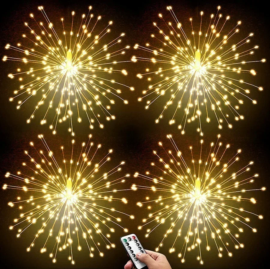 1pc starburst luzes da corda luzes de fogos de artifício de natal 150/200 led fio cobre decorativo pendurado luzes starburst com controle remoto