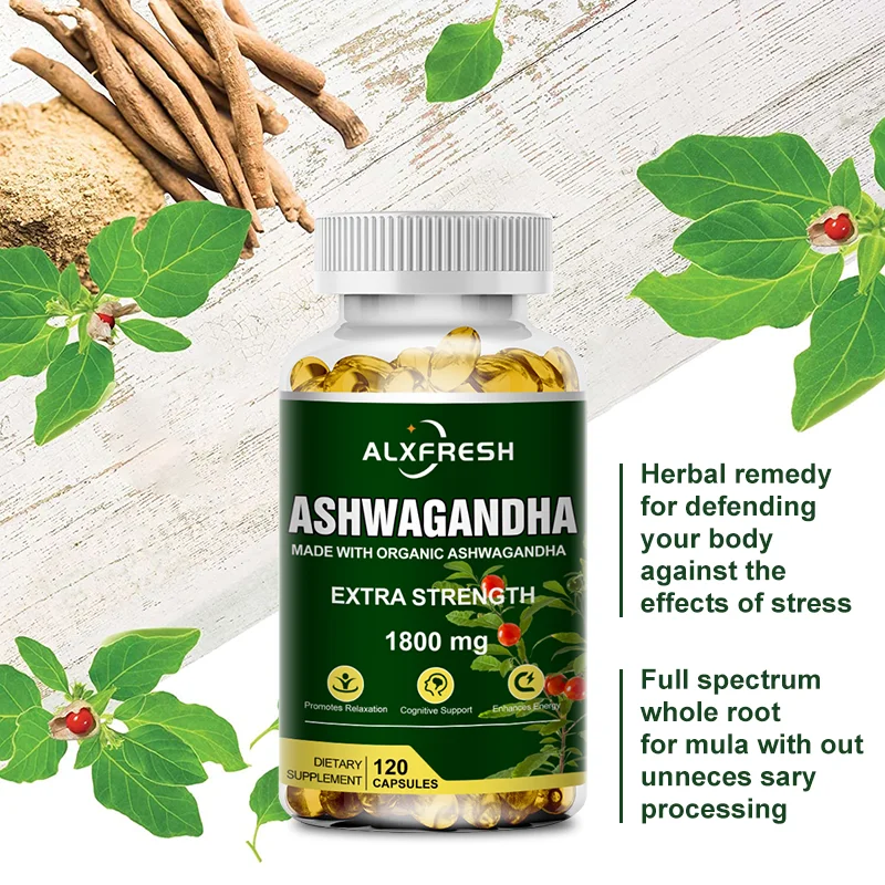 Alxfresh czysty ekstrakt z korzenia Ashwagandha w kapsułkach 1800mg dla naturalnego nastroju, stresu, skupienia, mózgu, energii, wsparcia sen zdrowe