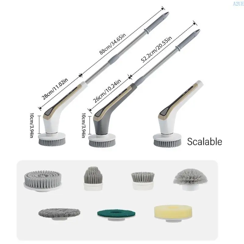 A2UE Electric Spin Scrubber беспроводной скруббер для душа с длинной ручкой 7 заменяемые головы для очистки 2 скорости