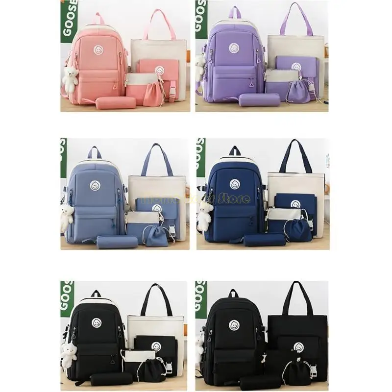 X90D 5 PCs/Set Schülerschule Rucksack großer Kapazität Rucksack Casual Daypacks Canvas Rucksack Travel Rucksack Speichertasche