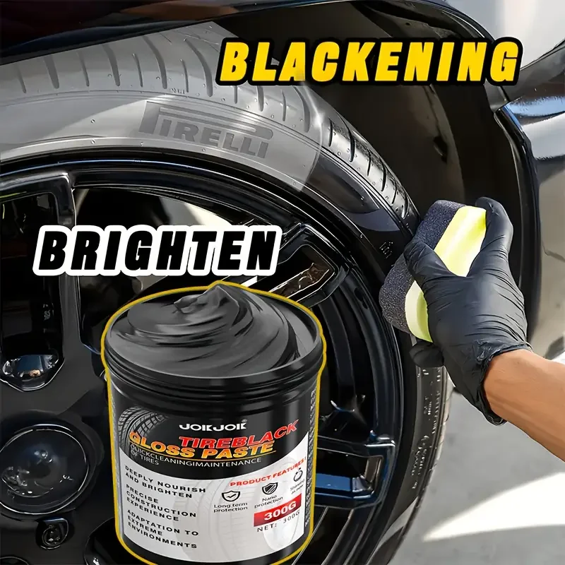 300G Car Tire Gloss Wax - Black Durable Anti-Aging Polishing Wax, Suitable for Polishing and Refurbishing Car Interiors, Motorcy