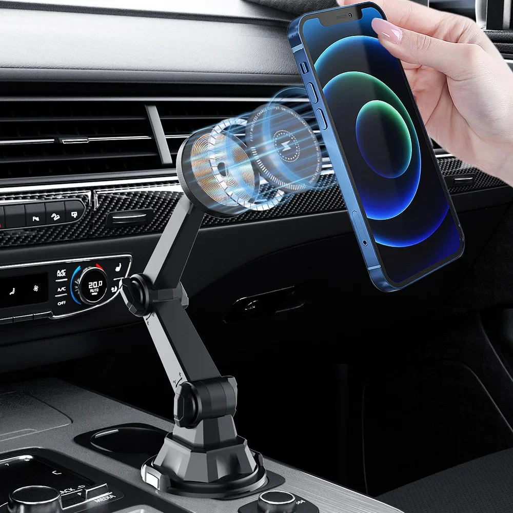 Suporte Magnético para Copo de Carro com Montagem para Telefone, Rotação de 360 Graus para iPhone, Samsung, Xiaomi, Acessórios para Carro