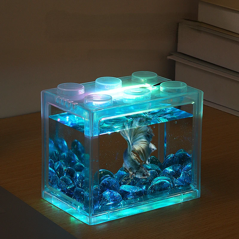 Building Blocks Fish Tank USB Mini Aquarium With LED Light