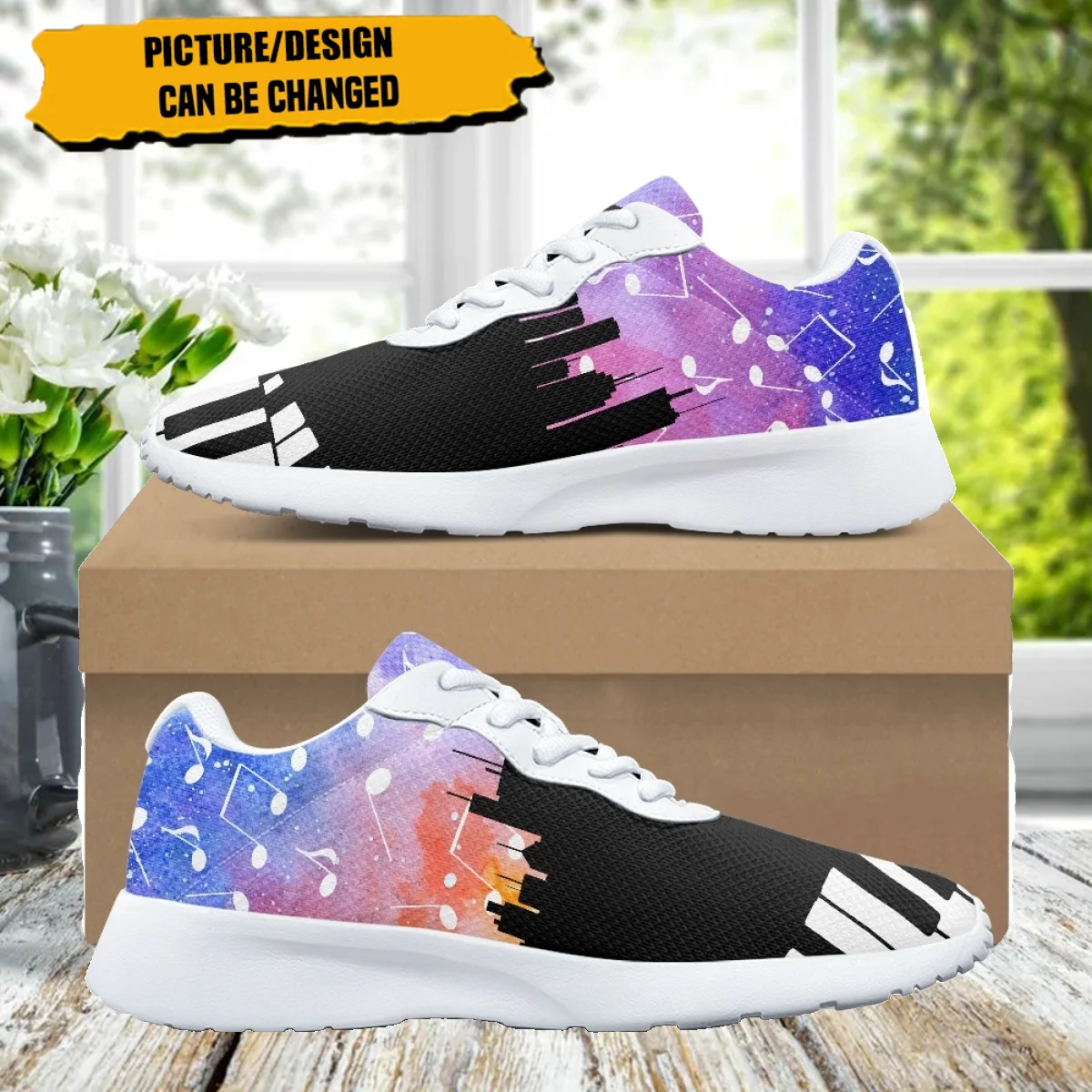 Piano Keys Musical Notes House Print Breathable Soft Women Casual Shoes Cozy Shock Absorbing Non-slip Ladies Sneaker for Outdoor