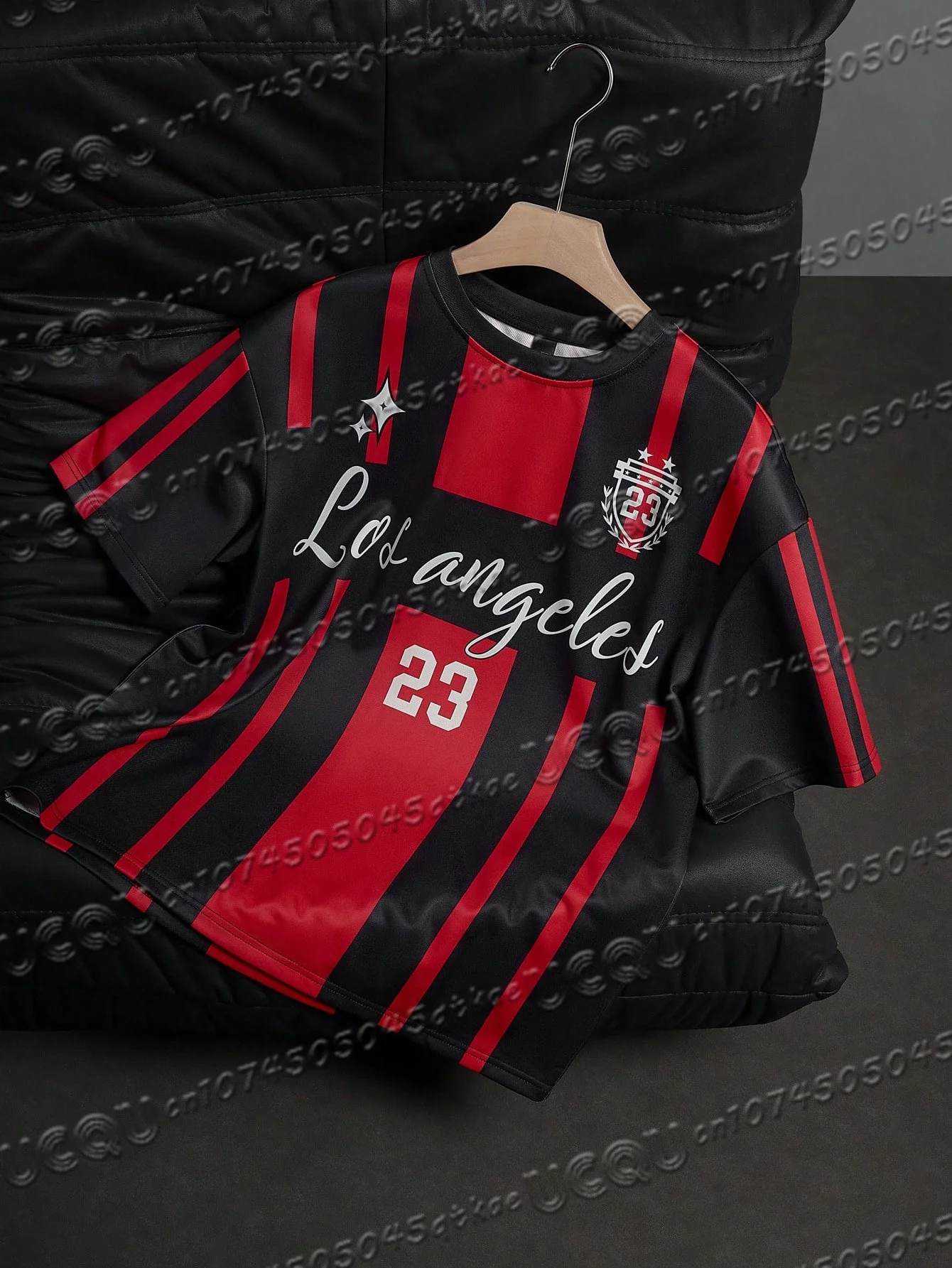 

Women'S New Basketball Sports Jersey T-Shirt Round Neck Loose Short Sleeved Digital Red&Black Striped Printed Tee Y2k Casual Top