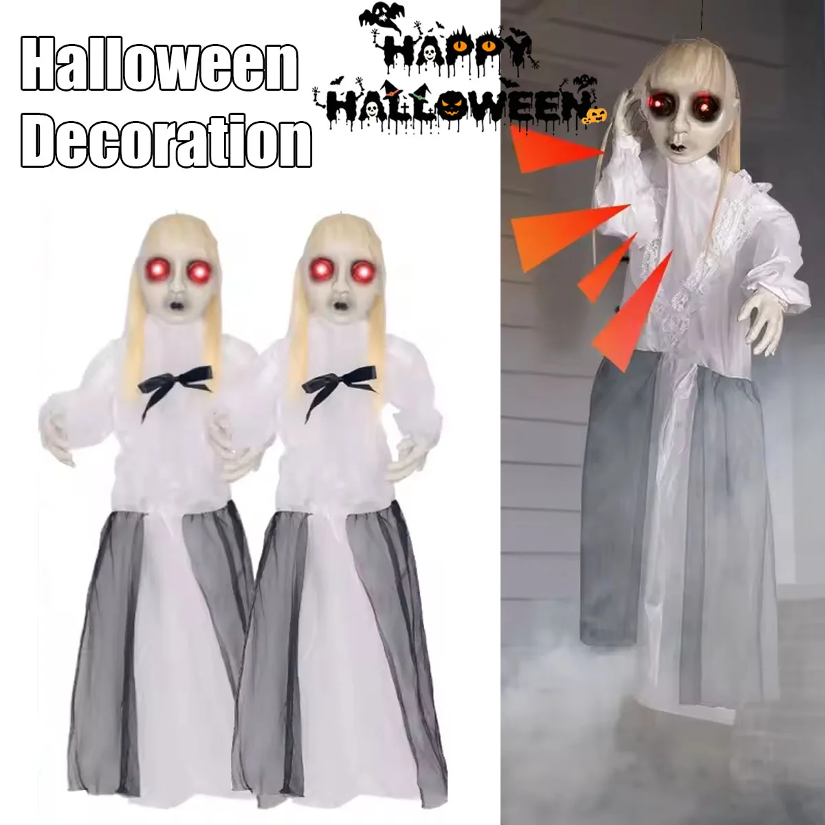 

Scary Skeleton Decoration with Glowing Eye Female Ghost for Indoor and Outdoor Decoration Halloween Hanging Decor