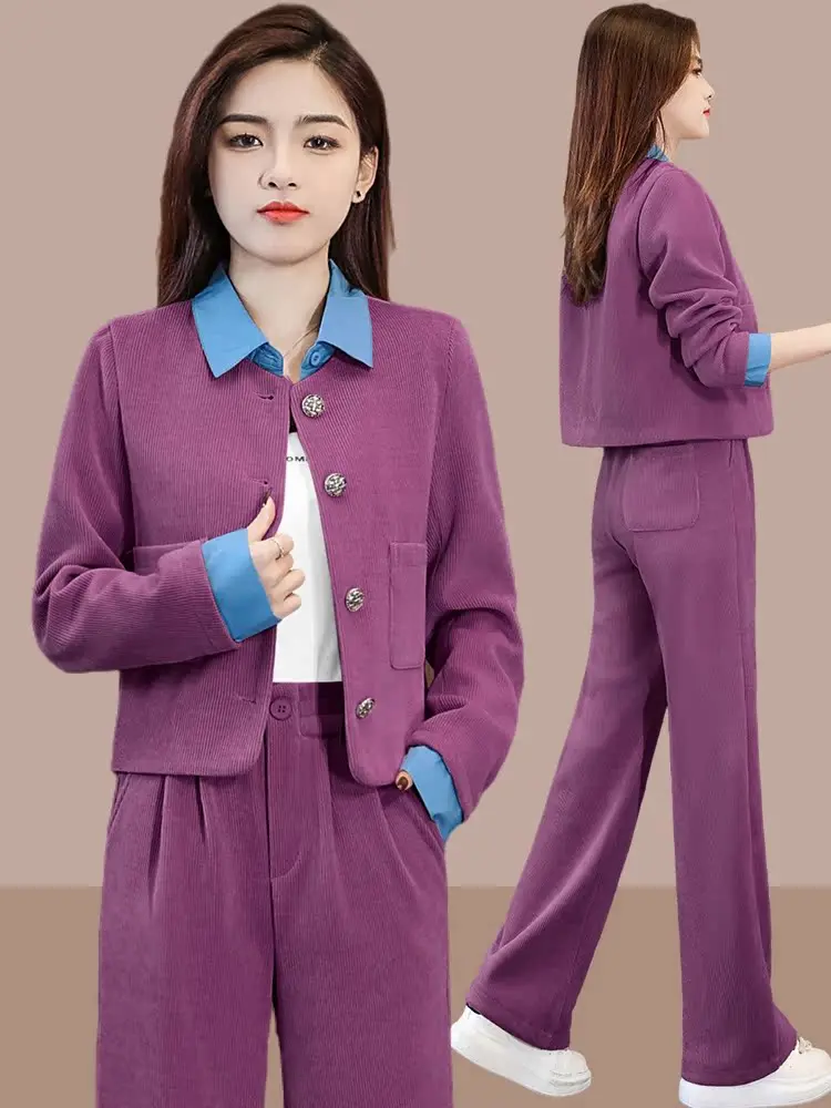 Insozkdg-Ensemble 2 pièces blazer et jjjPurple pour femmes, tailleur-pantalon, vêtements de travail, tenues de bureau, mode féminine