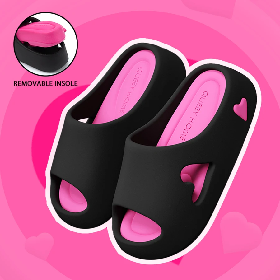 Summer Trendy Women's Sandals Platform Plat With Anti Slip Indoor Outdoor Shoes Hollow Cute Heart Comfortable Slippers image 4