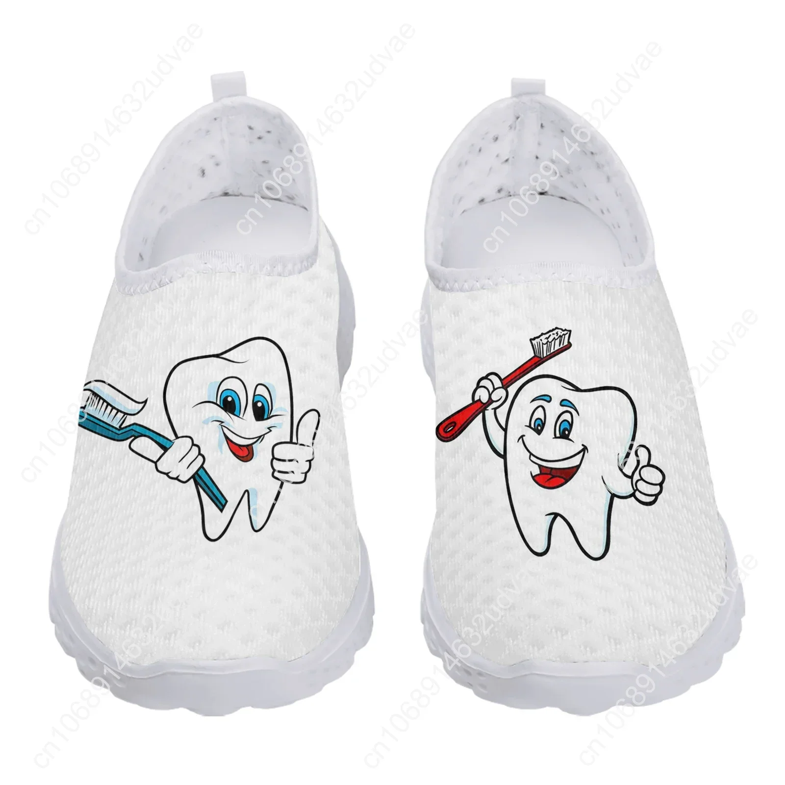Cute Cartoon Tooth Pattern Women Slip On Sneakers Dentist Mesh Ladies Shoes Light Casual Summer Beach Water Loafers