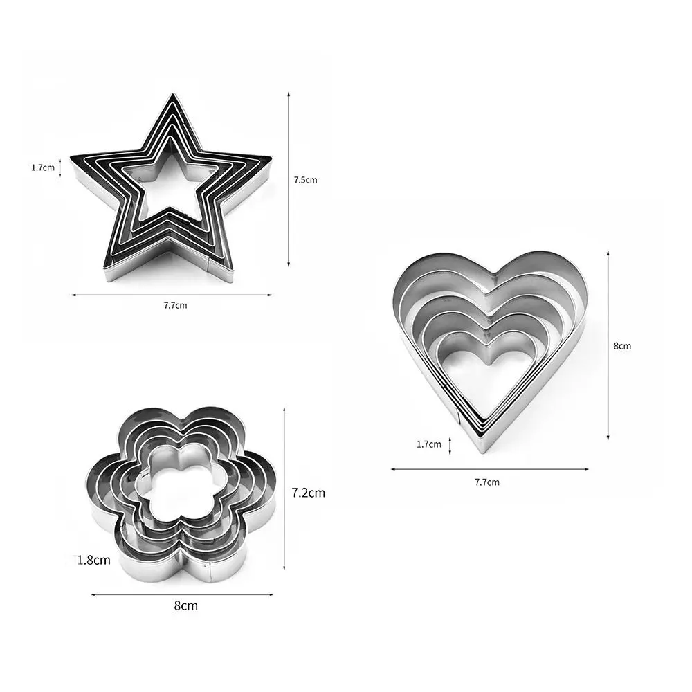 5 Pcs/set Stainless Steel Fondant Cake Baking Mold Heart Flower Star Shape Omelette Mold Cookie Biscuit Cutter Decorating Moulds