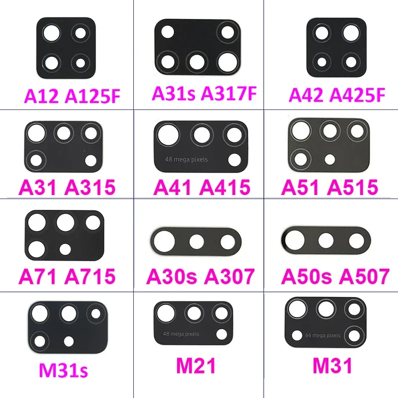 

2pcs, rear back camera glass lens with sticker for Samsung a70s A12 a21s A42 A30s A50S a31s A41 A51 A71 M21 A31 M51