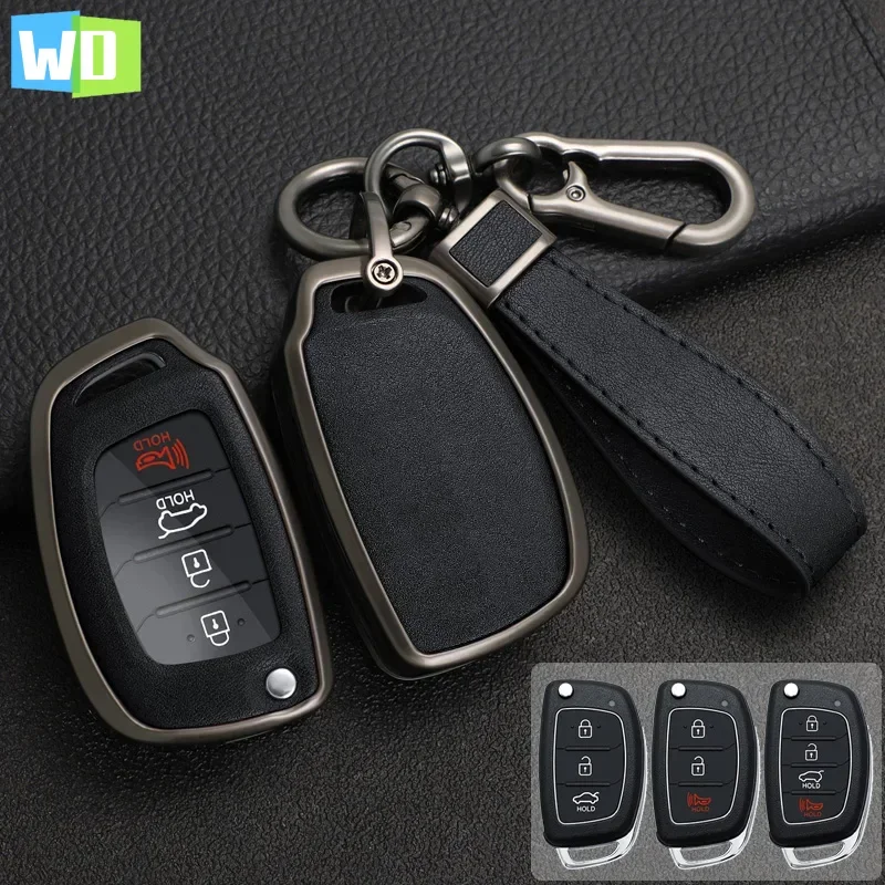 

Zinc Alloy+PU Leather Car Key Case For Hyundai Sonata Santa Fe Tucson Elantra Ix35 Ix45 Flip Remote Key Full Cover Holder Shell