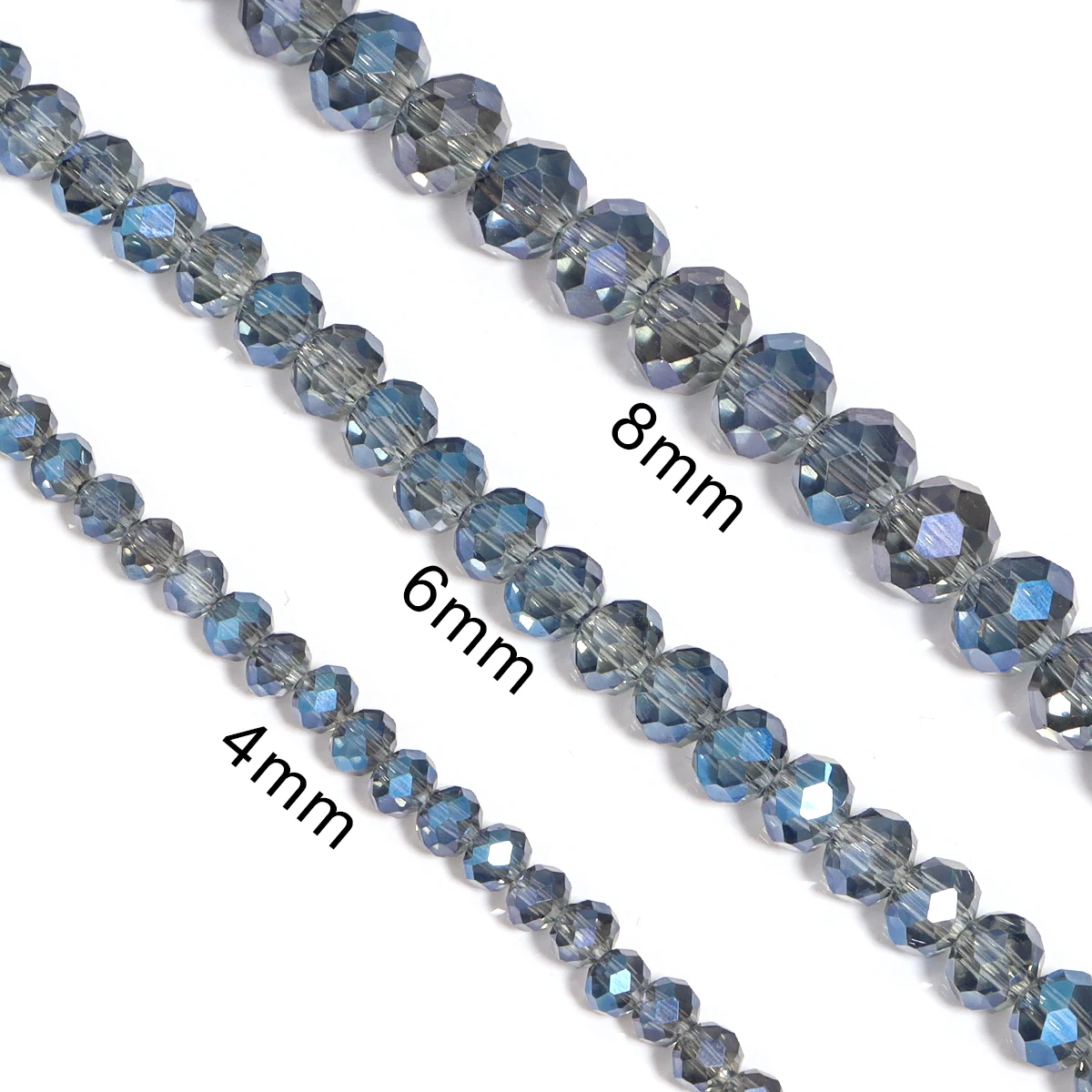 Perline di vetro cristallo austriaco sfaccettato blu trasparente 4 6 8mm Perline distanziatrici rondelle sciolte per creazione di gioielli Bracciale fai da te 15'' pollici