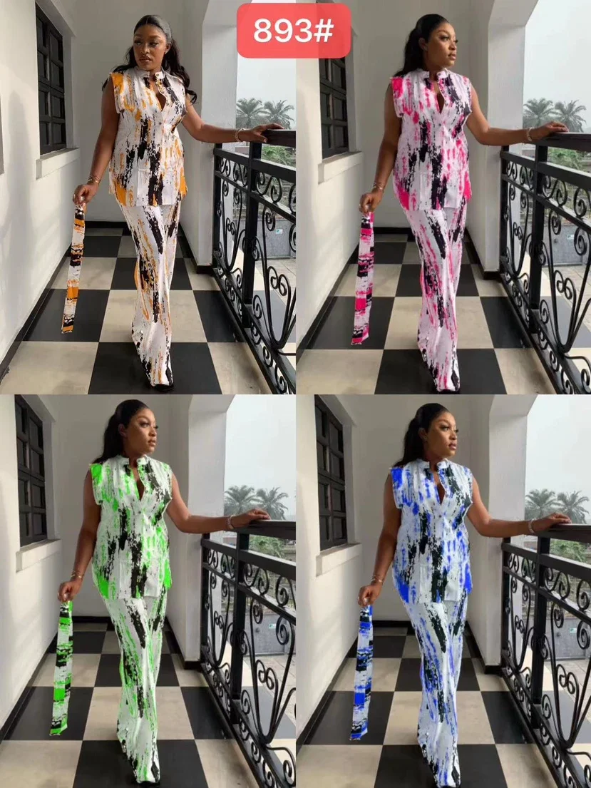 2 Piece Women Set Dashiki African Clothes Summer Spring New Fashion Short Sleeve Top And Pants Suit Party Lady Matching Sets