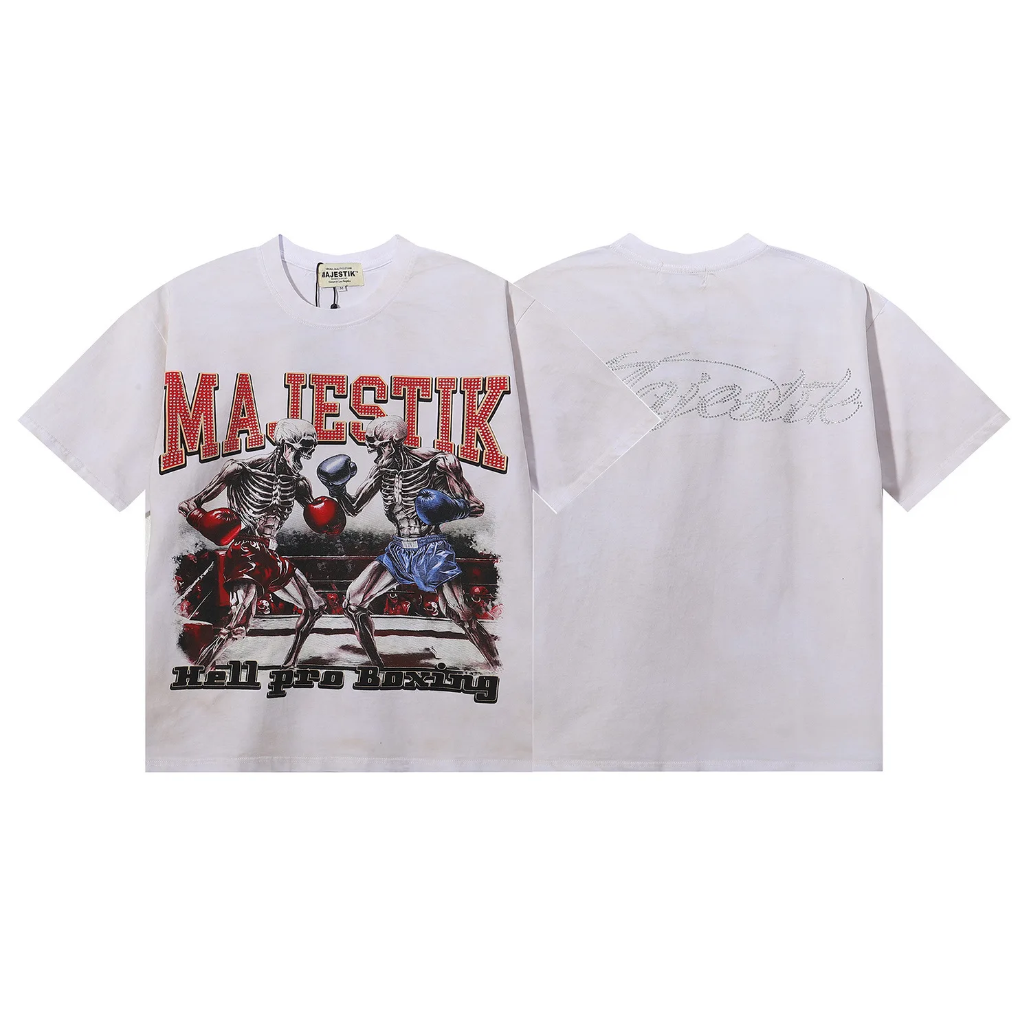 MAJESTIK Retro Summer Beaded Print Casual Loose-Weave Short-Sleeved Washed T-Shirt for Men and Women