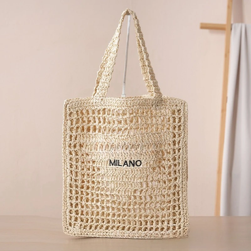 Bolsa de Palha Trançada Feminina P Home 2026 Nova Coleção Verão Moda Retrô para Férias na Praia Tendência da Internet Bolsa Tote Vazada de Palha