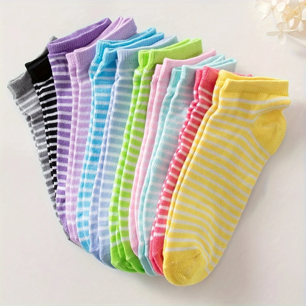 10 Pairs Candy Color Striped Socks, Casual & Breathable Ankle Socks, Women's Stockings & Hosiery