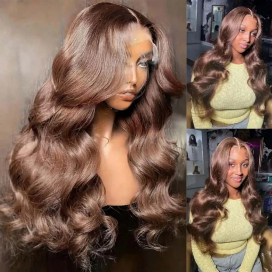 180% Density Body Wave 13x6 HD Lace Frontal Wigs Chocolate Brown #4 Colored 13x4 Human Hair Lace Front Pre Plucked Wig for Women