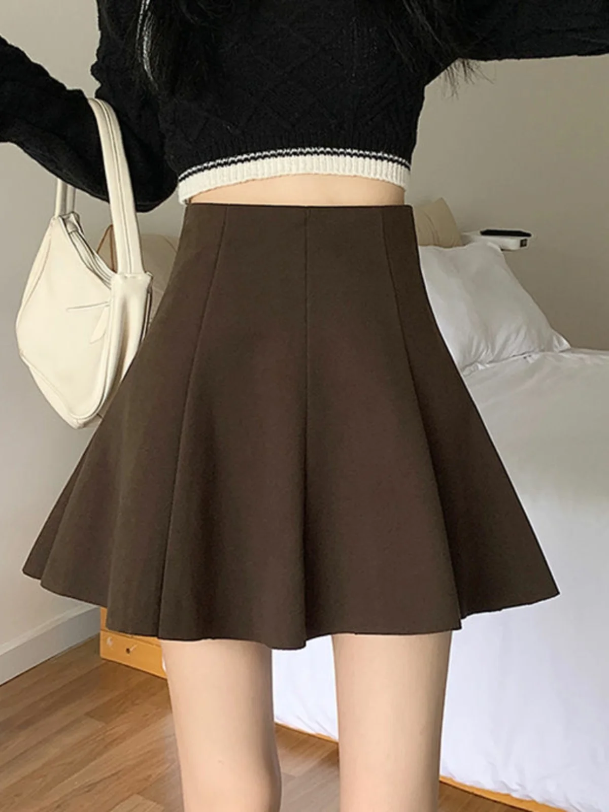 

Новая летняя юбка миди для полных женщин: шерстяная, цвета хаки, А-силуэт, плиссированная, пышная, с высокой талией, в форме зонта