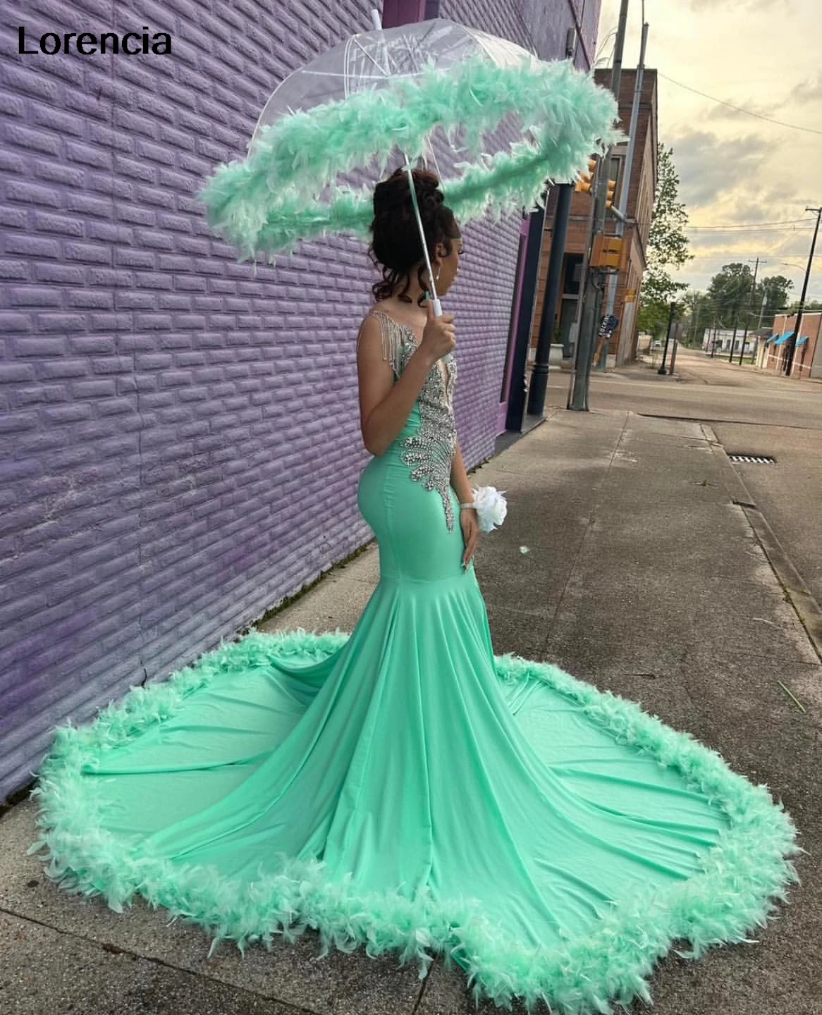 Customized Sparkly Glitter Mint Mermaid Prom Dress 2024 Luxury Silver Rhinestone Beads Black Girls Formal Gala Party Gown YPD159