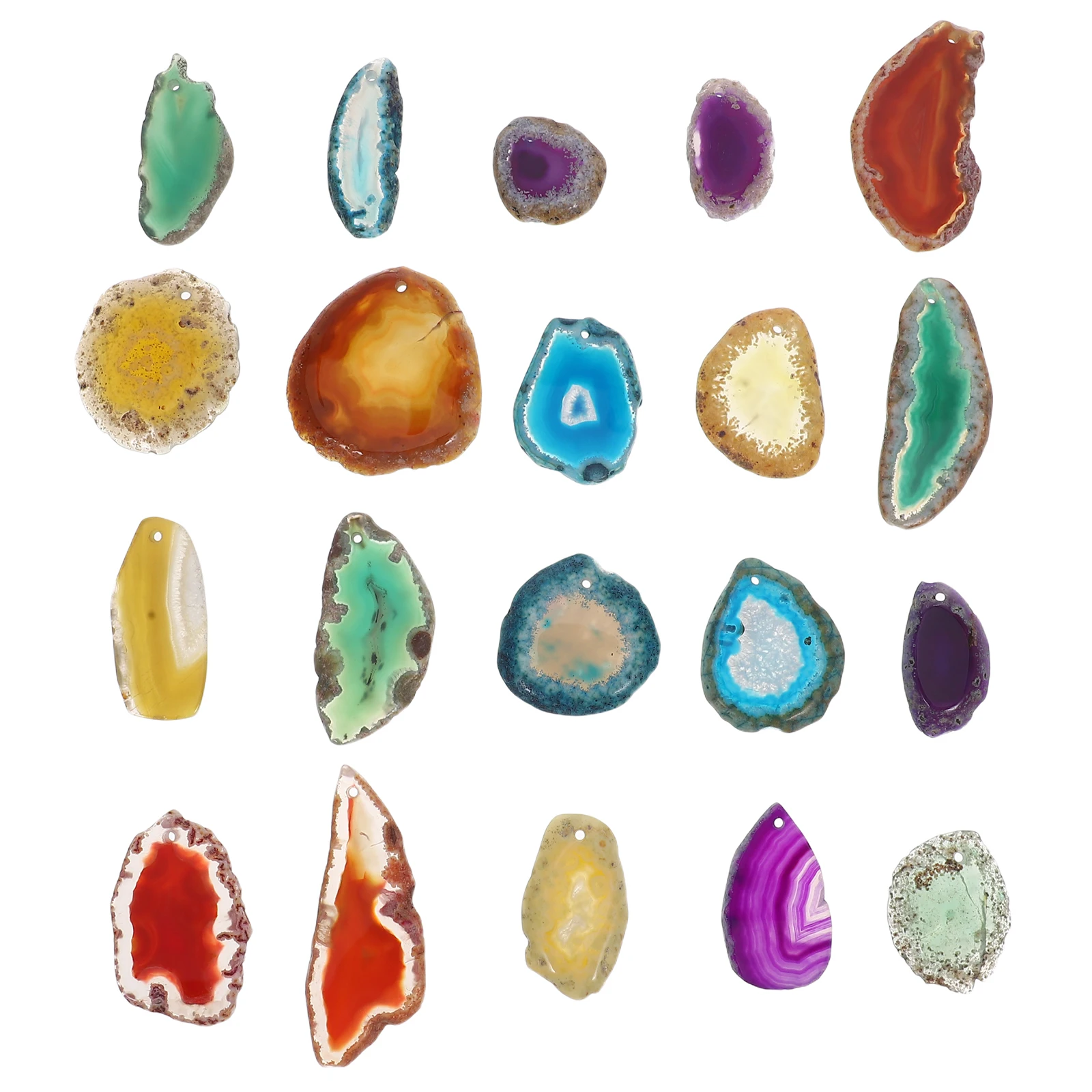 

20pcs Colorful Agate Slices Natural Gemstone Beads Jewelry Making Supplies Wind Chime Pendant Decor Wedding Centerpieces