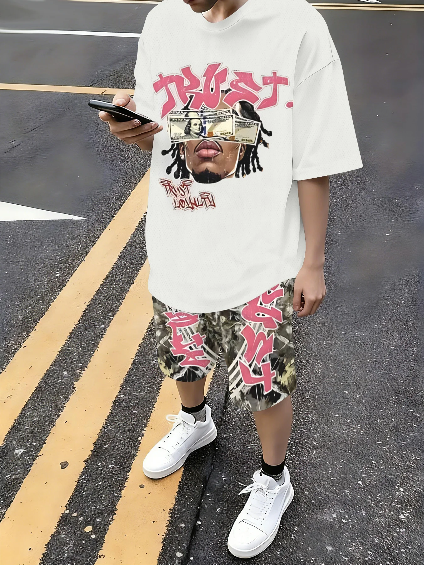 2026 Summer American Men's T-shirt Set for Outdoor Sports Fashion Casual Soft Breathable with 3D Let
