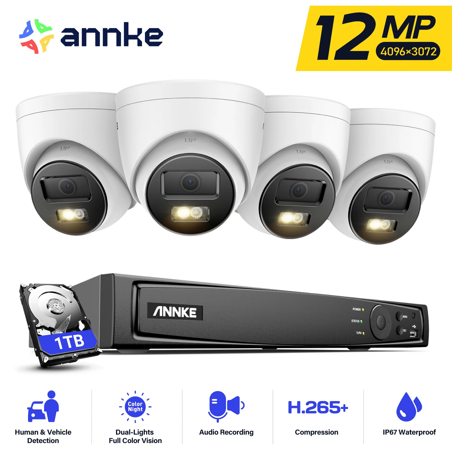 ANNKE 12MP Video Surveillance Kit 8CH NVR Smart Dual Light POE Camera Night Vision Audio CCTV Security Protection Camera System