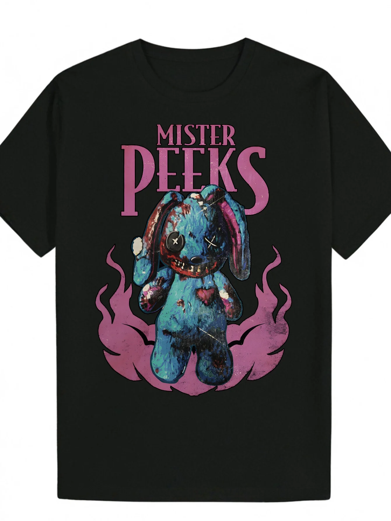 Men'S Summer Casual Animal Graphic T-Shirt Vibrant Blue Bunny Pink Flames Mister Peeks Lightweight Breathable for Casual Attire