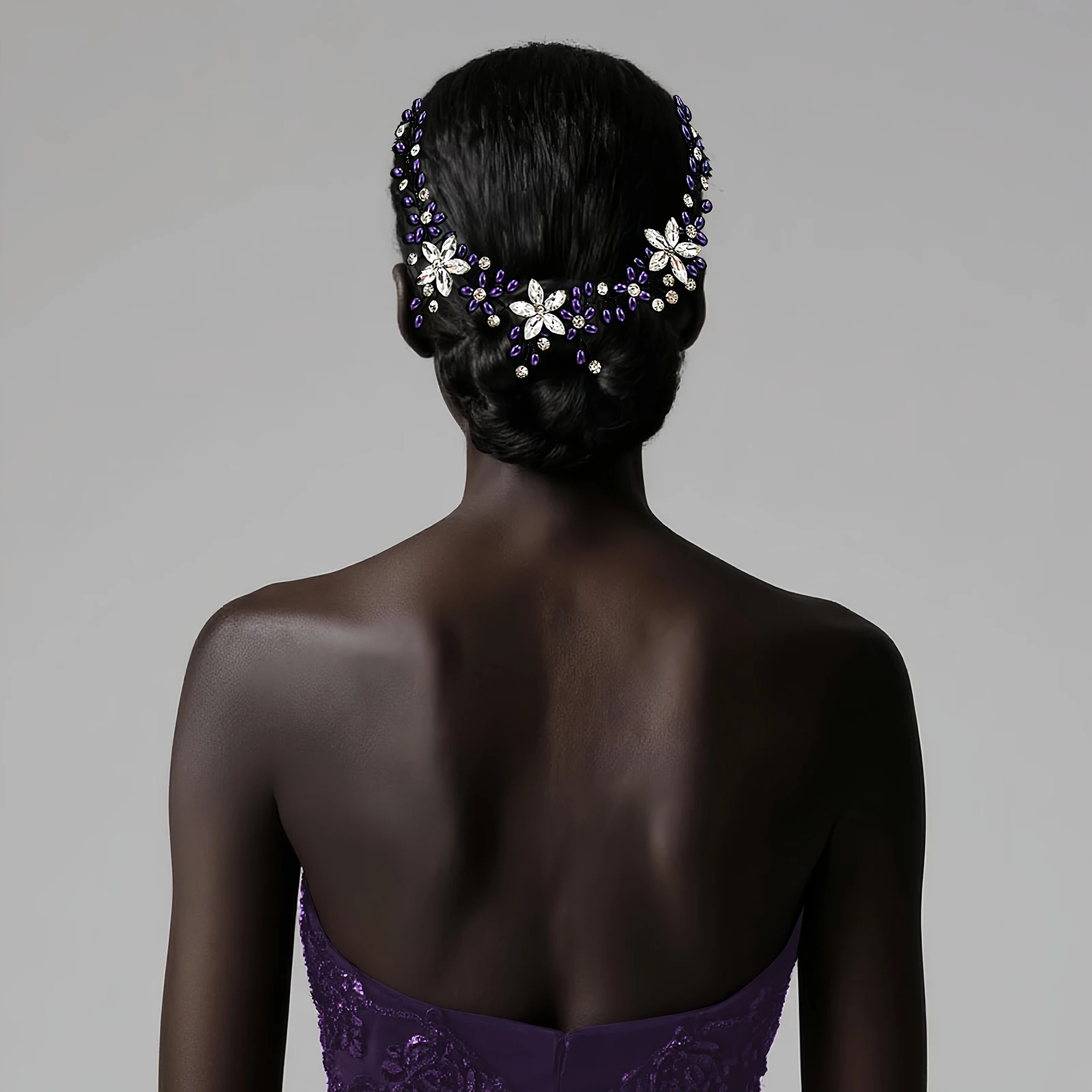 

HNNNS Pearl Crystal Wedding Hair Comb Bride Headdress Rhinestone Flower Hairpin Women Bride Purple Hair Accessories Jewelry A260