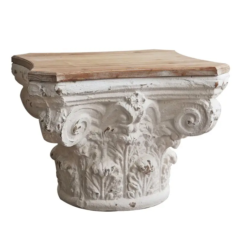 Corinthian Capital Coffee Table, Pinewood and Magnesia Design, Antique-Inspired Home Decor