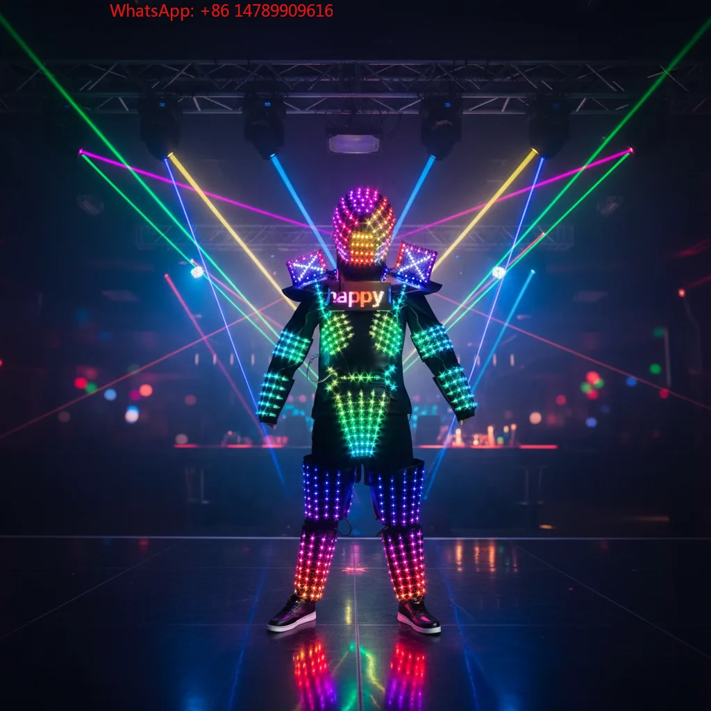 Traje de robot LED luminoso con pantalla LED en el pecho, traje de robot luminoso de spandex/nailon para hombre, disfraz de baile de salón, actuación en escenario, DJ