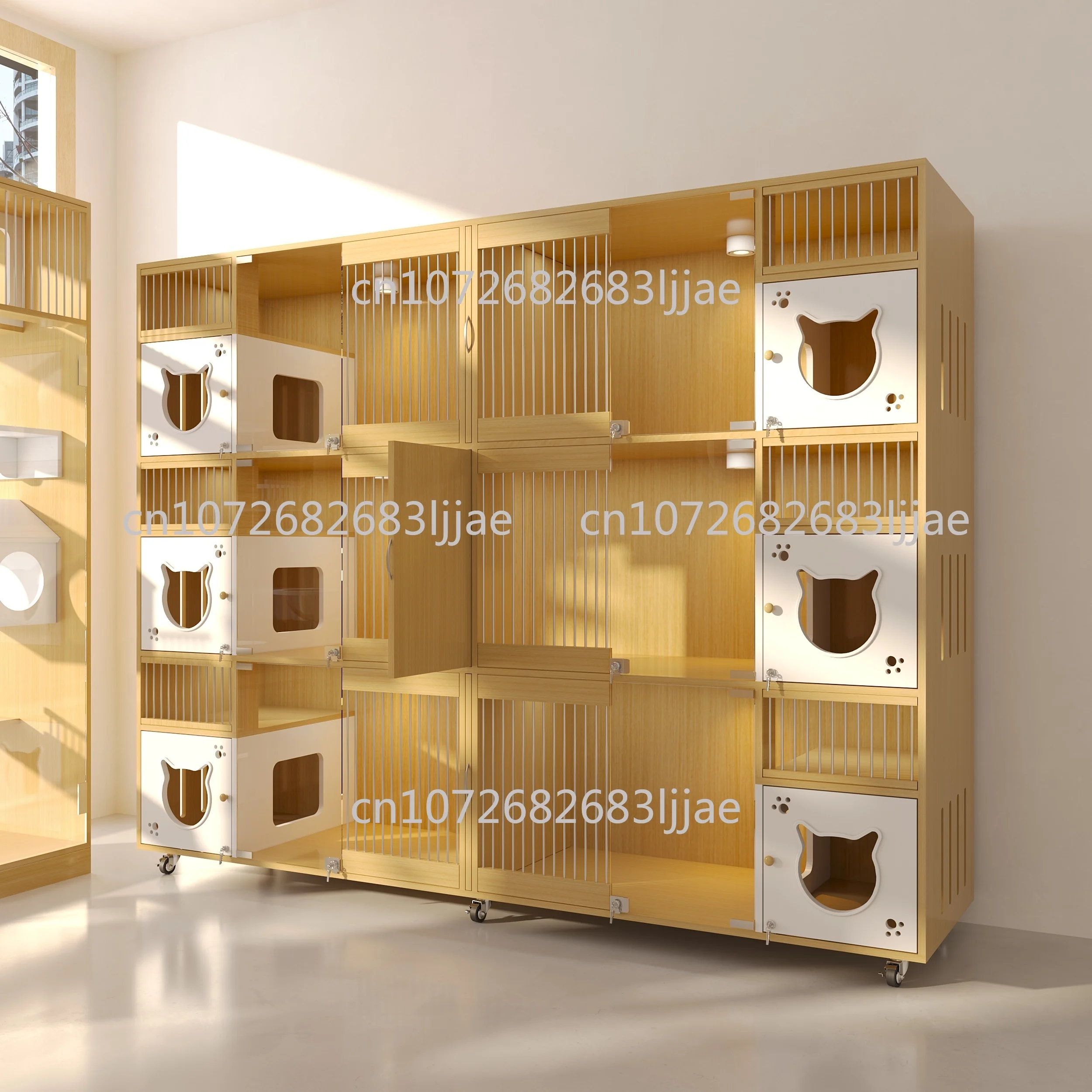 Custom Wooden Cat Hotel Kennel Luxury Cat Villa Indoor Cat Nest Cage House Pet