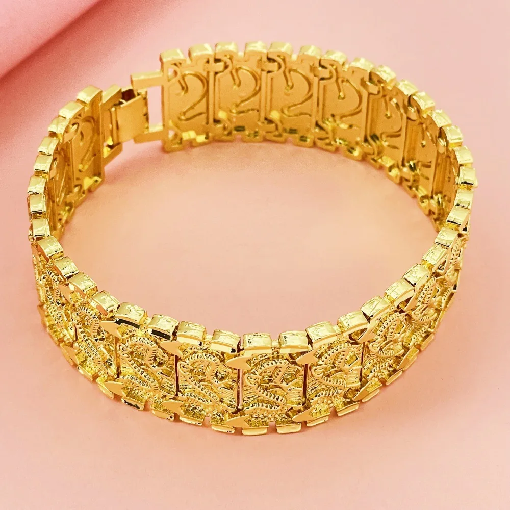Dynar Jewelry   24K Gold AU999 2CM Dragon Bracelet Men - Premium 2CM gold, auspicious dragon, for business & important events