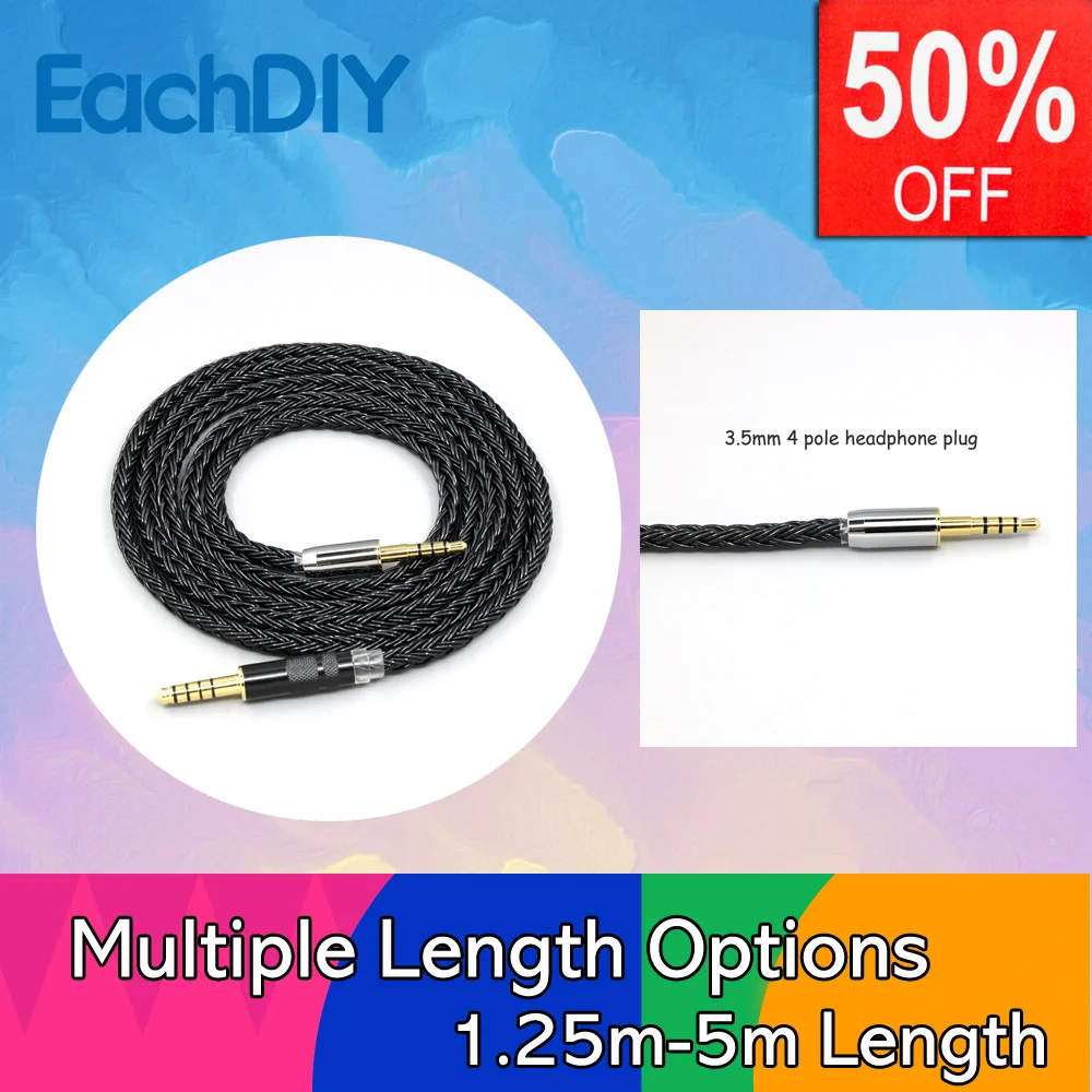 

For Denon AH-mm400 mm300 mm200 Beats solo2 solo3 headphone 16 Core Black Braided Earphone Cable LN008857