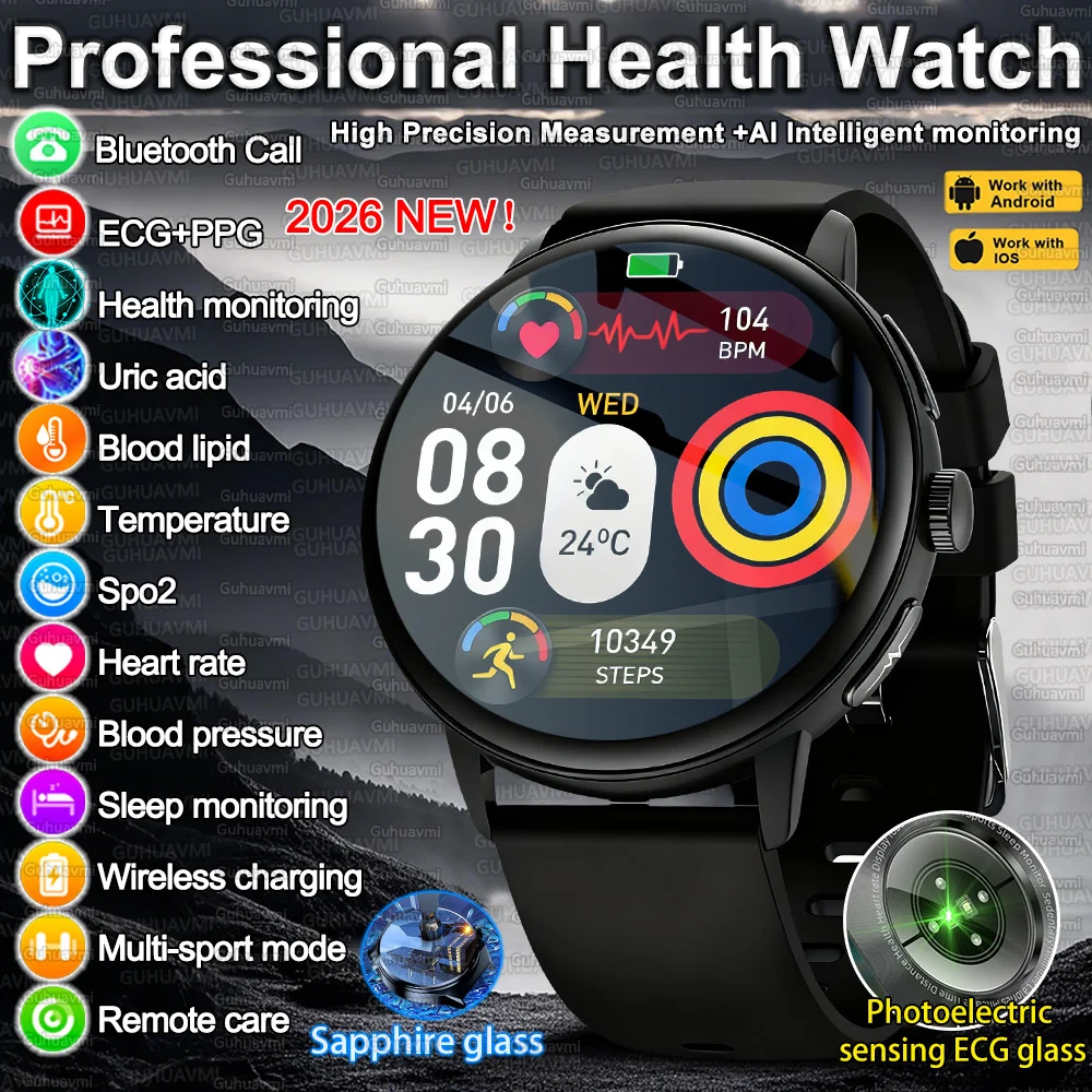 

2026 New Professional Health Smart Watch Health Blood oxygen Pressure Uric Acid Blood lipid ECG Sports Call watch For Man Women