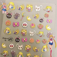 Sailor Moon Tsukino Usagi Luna 2D Anime Peripherals Creative Cartoon Cute Q Version DIY Handbook Nail Decoration Sticker Gift