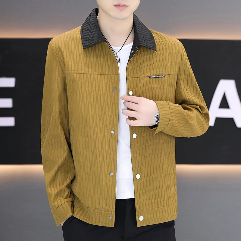 

Мужская куртка с отложным воротником и вставками, весна 2026, однобортная, повседневная, деловая, в корейском стиле, приталенная, для уличной моды