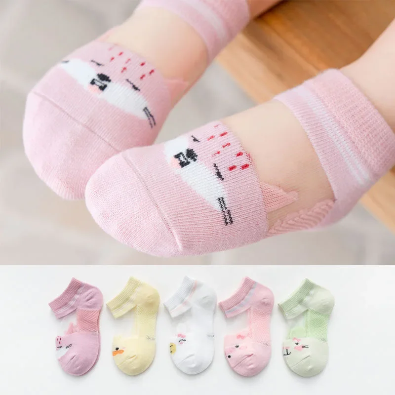 5Pairs Cartoon Cute Children's Socks Spring Summer Baby Soft Cotton Mesh Sock Boys Girls Breathable Thin Cute Sock Kids Socks