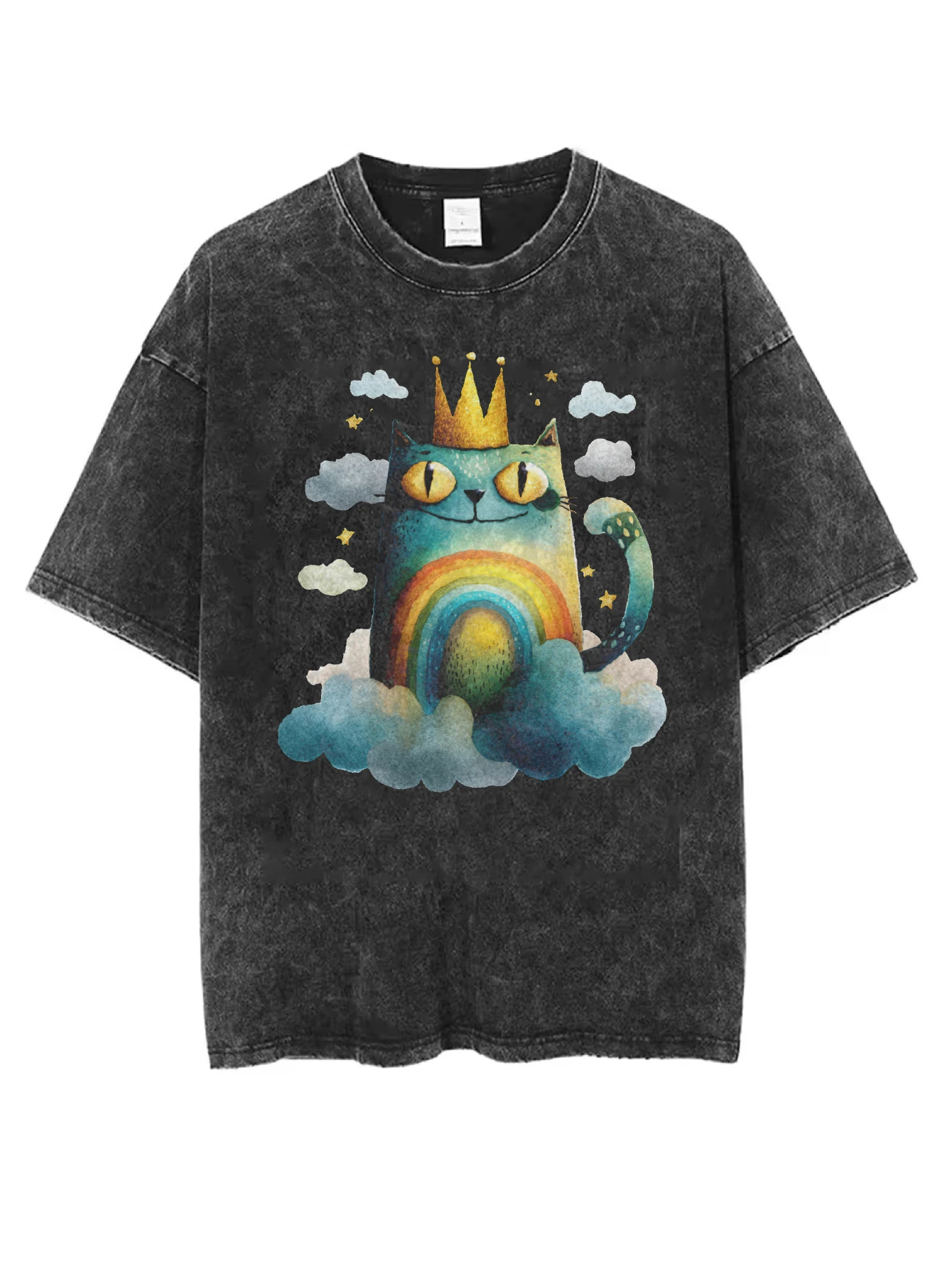 تي شيرت فضفاض مغسول برقبة دائرية مريح باللون الأسود مع طباعة الهالوين، ملابس شتوية الأكثر مبيعًا للرجال والنساء بتصميم كاجوال