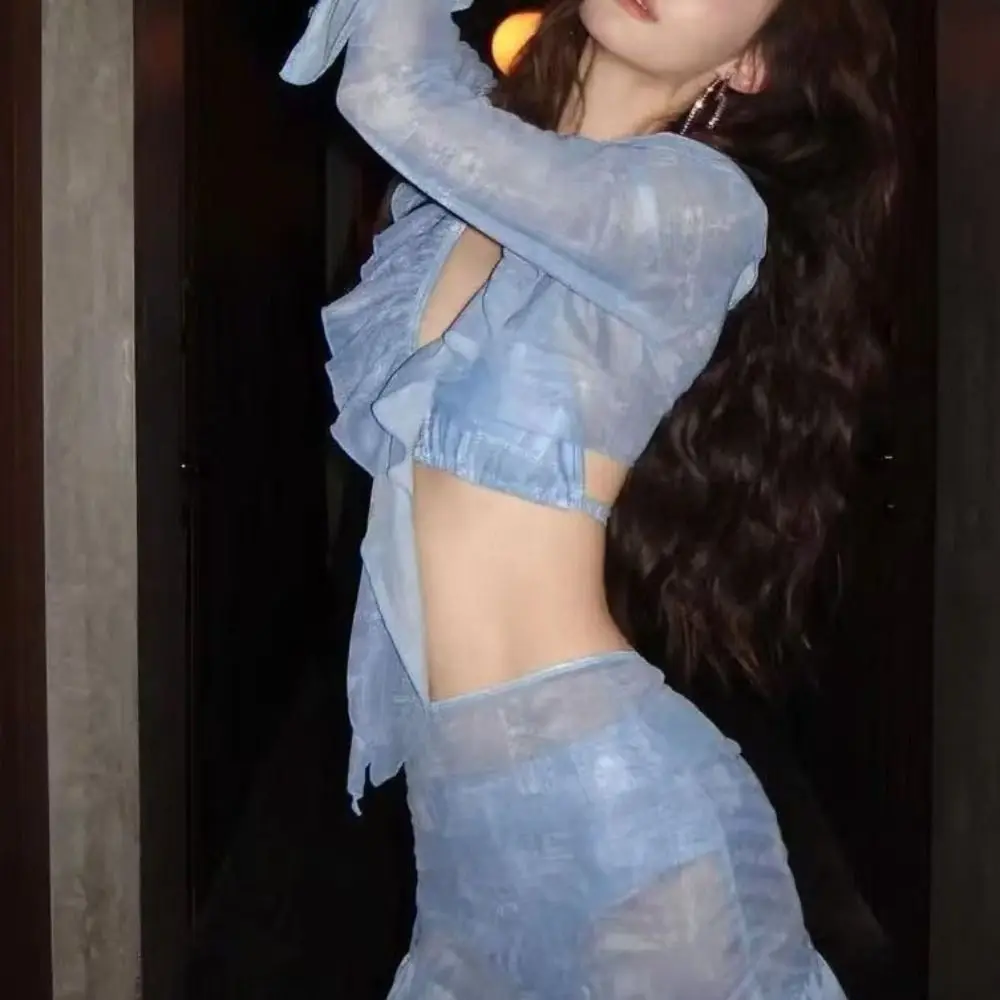 

Sexy Design Halter Neck Bikini Split Bikini Slimming Fit 4-Piece Set Halter Neck Long Sleeve Long Sleeve Swimwear Hot Spring